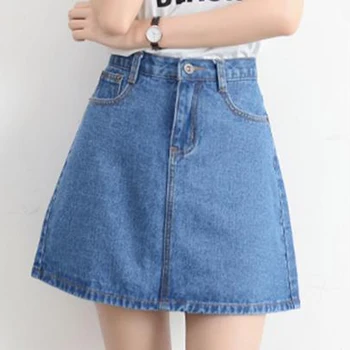 Mados Korėjos Vasaros Moterų Džinsinio Audinio Sijonas Aukštu Juosmeniu Juoda Mini Sijonai Paketo Klubo Blue Jeans Harajuku Plius Dydis