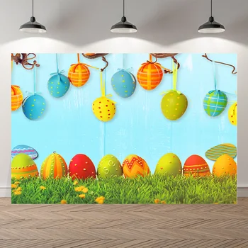 NeoBack Velykų Egges Pavasario Mėlyna Medienos Sienos Sodo Fotografijos Fonas Pieva Daisy Šalis, Photocall Foto Reklama Backdrops