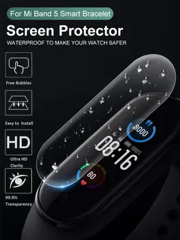 1Pc Arba 5vnt 9D HD Apsauginės Plėvelės Xiaomi Juosta 5 neslidus Vandeniui Hidrogelio Apsaugos Grūdintas Kino Full Screen Protector