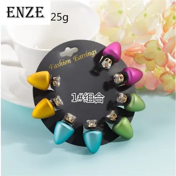 ENZE Nemokamas Pristatymas mados Moterų Priedai 4 / rinkinys, saldainiai, kūgio tipo dvipusis auskarai derinys, juvelyriniai dirbiniai didmeninė