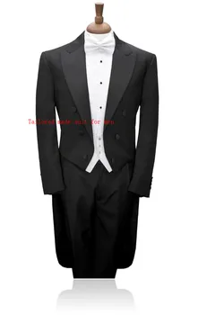 Pagal užsakymą pagaminti Mados kostiumai Juodas Kostiumas Vyrams pasiekė atvartas Vestuvių Kostiumai Jaunikis Tuxedos Vyrų Jaunikis(Striukė+Ziajać+liemenė+Kaklaraištis)
