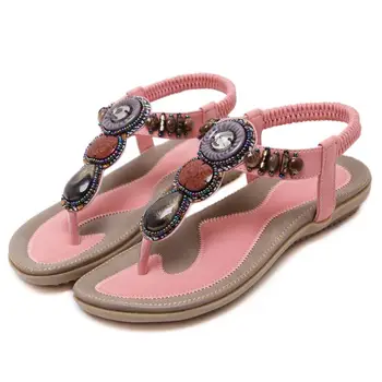 MEMUNIA moterų sandalai mados Agato karoliukai T-Strap Čekijos vasaros batai paprasta etninės stiliaus patogus 2020 karšto pardavimo