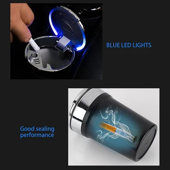LED Mėlyna Šviesa Vėjo Uždaros Namų Peleninės, Automobilių Puodelio Laikiklis Peleninė, Automatiškai Išnyksta su Dangčiu Skirta