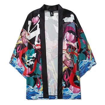 Japonų Kimono Švarkas Jūros Kariai Kanji Spausdinti 2020 Vyrų Harajuku Streetwear Atsitiktinis Plona Suknelė Japonija Stiliaus Paltai Cardigan