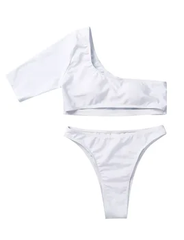 Balta Bikini 2020 M. Aukštos Kojos Supjaustyti Swimsuit Moterys Vienos Pečių Iškirpti Maudymosi Kostiumėliai High Waisted Maudymosi Kostiumą Biquini Seksualus Bikini Moteris