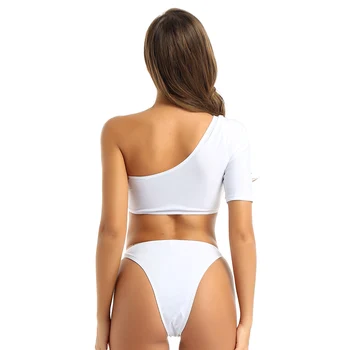 Balta Bikini 2020 M. Aukštos Kojos Supjaustyti Swimsuit Moterys Vienos Pečių Iškirpti Maudymosi Kostiumėliai High Waisted Maudymosi Kostiumą Biquini Seksualus Bikini Moteris