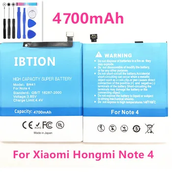 IBTION 4700mAh BN41 Baterija Xiaomi Hongmi 4 Pastaba Redmi 4 Pastaba Baterija + Įrankiai