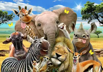 Įrėminti Spausdinti Juokingas Zoologijos Sodas Gyvūnų Selfie Miegamasis Kambarys Gobelenas