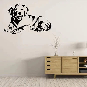 Labradoro Šuo Sienos Lipdukas Mielas Šuniukas Aukso Šuo Gulėdamas Nuotrauką Sienos Freskos Gyvenamasis Kambarys Sofos Fone Vinilo Sienos Lipdukas