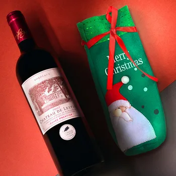 2vnt Kalėdinis Vyno Butelis Apima Krepšiai Vakarienės Stalo Dekoracija Namuose Šalis Dekoro Žalia Santa Claus Raudona Sniego HFing