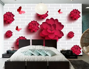 Custom 3d trimatis raudonos gėlės, plytų sienų modelis tapetai,gyvenamasis kambarys su sofa-lova, TV sienos miegamajame 3d sienų freskomis tapetai