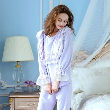 Retro stiliaus rūmai pižama moterims ilgomis rankovėmis nėrinių flanelė namų paslauga sustorėjimas kostiumas atsitiktinis seksualus chalatas pižamą pijamas