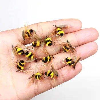 10vnt Bumble Bee Žvejybos Masalas Netikrą Žvejybos Masalas, Dirbtiniai Vabzdžiai Masalas Bionic Plunksnų Bumble Bee Jaukų Masalas Skristi Upėtakis