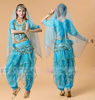 4pcs Indija Egiptas Pilvo Šokio Kostiumai Bolivudas Kostiumai Dancewear Šifono Pilvo Šokių Aprangą Ponios Suaugusiųjų Šokių Kostiumai