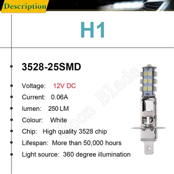 Pora H1 LED Lemputes, Super Šviesus Didelės Galios H3 25-SMD 3528 Auto LED Automobilio Rūko Signalas Posūkio Žibintas Vairuotojo Lempa Balta 12V DC