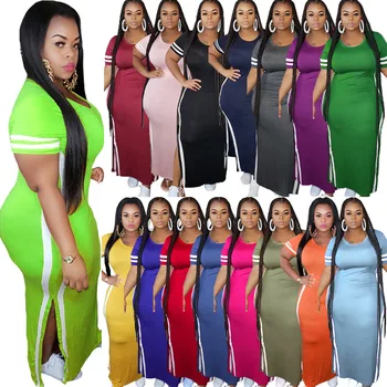 Karšto Pardavimo Moterų Kietas Plius Dydis Bodycon Suknelė 2020 M. Rudenį Šilčiausias Motinos Aukštos Padalinta O-kaklo trumpomis Rankovėmis Kulkšnies ilgio Suknelės