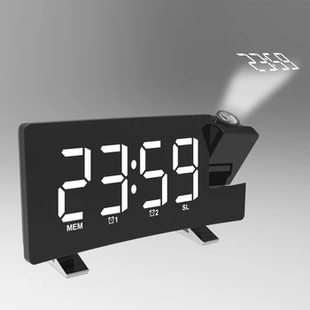 Skaitmeninių Radijo Žadintuvas LED Ekranas Projekcija Atidėjimo Laikmatis Temperatūros USB Įkrovimo Kabelis Lentelė Sienos FM Radijo Laikrodis