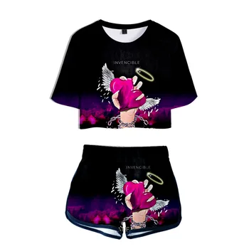 2020 katie angelas Rasos bamba Sporto Mergaitėms trumpomis Rankovėmis tracksuit Mergaičių Gražus, Karštas, Seksualus, Dviejų dalių rinkiniai 3D T-marškinėliai, šortai, Kelnės