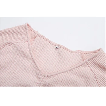 Mados Naujų Moterų Susirinko Tekstūra Marškinėliai ilgomis Rankovėmis V-Kaklo, Velniop kaklo Pavasario Bowknot Looes Puloveriai seksualus, Moterų Topai CY108