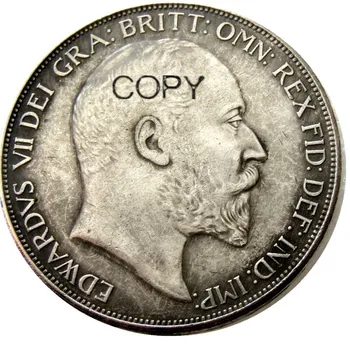 (UF85)Didžiosios Britanijos EDWARD VII vieną Vainiką 1902 Sidabro Padengtą Kopijuoti Monetos