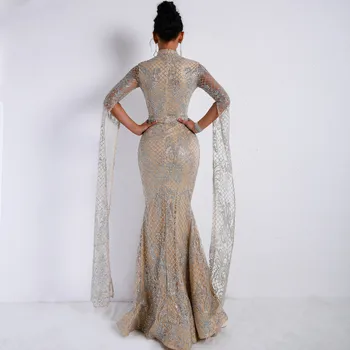 2020 M. Moteris Seksuali Aukšto Kaklo, Ilgomis Rankovėmis Padalinta Blizgučiai Suknelė Moterų Maxi Elegantiškas Šalis Suknelė
