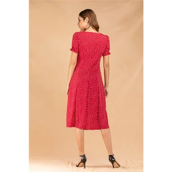 Vasaros 2020 m. naujas stiliaus suknelė mygtuką apdailos suknelė polka dot trumparankoviai moterys važinėja mados elegantiška suknelė