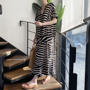 Moterų Zebras Spausdinti Bohemijos Maxi Suknelė Prekės garsaus mados V Kaklo Šalis Suknelė Vestidos t365