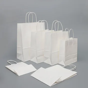 Kraft paper bag Takeaway Bale Nešiojamų popierinį maišelį Drabužių maišą Pirkinių Krepšys Baltos spalvos kraft popieriaus Virvę Didelis kietumas 10 vienetų