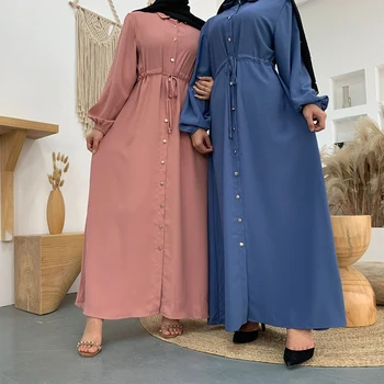 Siskakia Gryna Spalva Atvartas Visiškai Mygtuką Maxi Marškinėliai Suknelė 2020 Naują Savarankiškai juostinės Plonas Juosmens Arabijos Musulmonų Omanas ilgomis Rankovėmis Suknelės