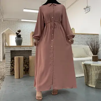 Siskakia Gryna Spalva Atvartas Visiškai Mygtuką Maxi Marškinėliai Suknelė 2020 Naują Savarankiškai juostinės Plonas Juosmens Arabijos Musulmonų Omanas ilgomis Rankovėmis Suknelės