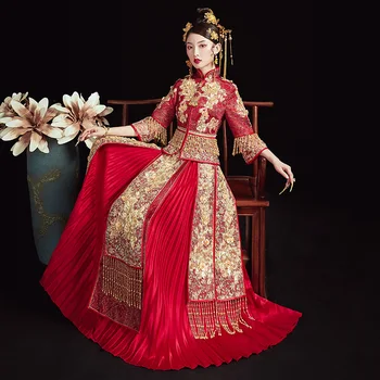 Tradicinis Moterų Tuoktis Drabužių, Siuvinėjimas Vestuvių Nuotaka Kinų Stiliaus Cheongsam Negabaritinių 5XL