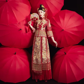 Tradicinis Moterų Tuoktis Drabužių, Siuvinėjimas Vestuvių Nuotaka Kinų Stiliaus Cheongsam Negabaritinių 5XL