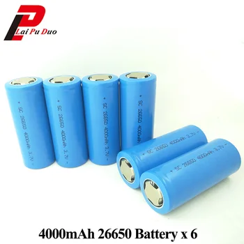 26650 daugkartinio Įkrovimo Baterija 3.7 V, 4000mAh Li-ion Batteria Ląstelių LED Žibintuvėlis Žaislas 6 Gabalus Įtraukti