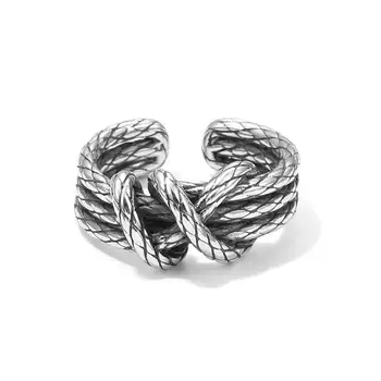 Originalus sidabro juvelyriniai dirbiniai, austi kanapių virvė formos valdinga perdėti neutralus vėjo vyrų ir moterų atidarymo reguliuojamas žiedas