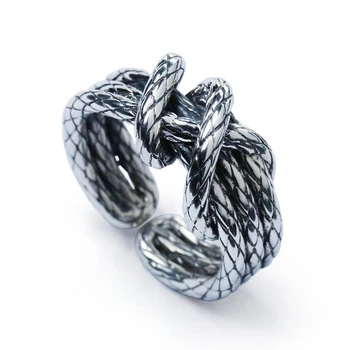 Originalus sidabro juvelyriniai dirbiniai, austi kanapių virvė formos valdinga perdėti neutralus vėjo vyrų ir moterų atidarymo reguliuojamas žiedas