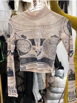 XUXI 2020 m. Moteris Marškinėlius Triko Grafinis Geometrinis Modelis Seksualus Perspektyvos Filtras T-marškinėliai, Kojinės Apačioje Elastinga Viršuje FZ1047