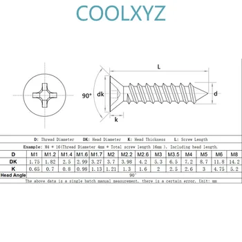 CoolXY 316 Nerūdijančio Plieno Kryžius įleidžiama galvute savisriegiai Varžtas KA Plokščia Galva šešiakampėmis Medsraigčiai M2 M2.2 M2.6 M3 20PCS