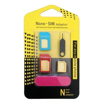 5 In 1 Nano Micro SIM Metalo Plokštės Standartinės SIM Kortelės Adapteris Eject Pin Išmaniojo telefono 