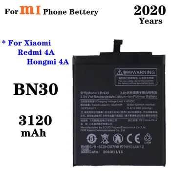 2020 Metais, Telefono Baterija BN30 3120mAh už Redmi 4A Hongmi 4A Pakeitimo Baterijas Aukštos Kokybės Įkraunamos Batterie