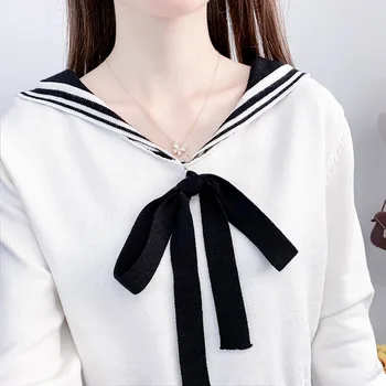 Naujas žiemos tiktų karinio jūrų laivyno vėjuota golfo megztinis klostuotas sijonas aukštų juosmens dviejų dalių apranga moterims trikotažas studentų lankas 