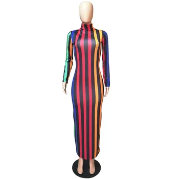Vertikalios juostelės stora suknelė 2019 mados moterų rudens žiemos naujas slim moterų suknelė retro stiliaus, žemiausią suknelė seksualus vietoje