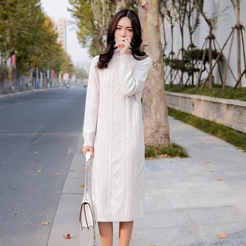 2020 Naujų Korėjos Kašmyro Megztinis Moterų Mados Office Lady Ilgomis Rankovėmis Megzti Suknelę Žiemos Šiltas Storas Vestidos Moteris
