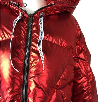 2018 Shinny raudona bombonešis striukė atspari vandeniui, aukščiausios kokybės prekės ponios žiemos Ins karšto dizaino žiemos paltai