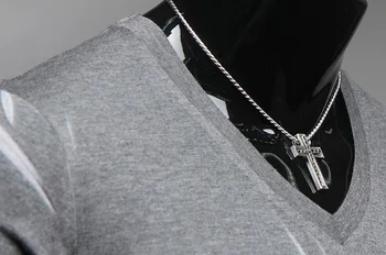 Naujo Prekės ženklo Asmenybės Siuvinėjimo Vyrai T-Shirt Slim Tinka Megzti ilgomis rankovėmis Atsitiktinis V-kaklo Vyrų Tee Drabužių Karšto Pardavimo M-XXL