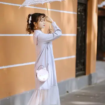 Temperamentas pagerėjo cheongsam prarasti pavasario mergaitė moterims, elegantiška suknelė ilgą Šifono sujungimas šviežių Kinų stiliaus