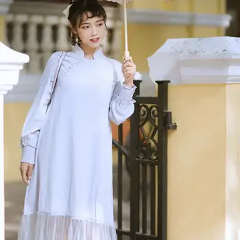Temperamentas pagerėjo cheongsam prarasti pavasario mergaitė moterims, elegantiška suknelė ilgą Šifono sujungimas šviežių Kinų stiliaus