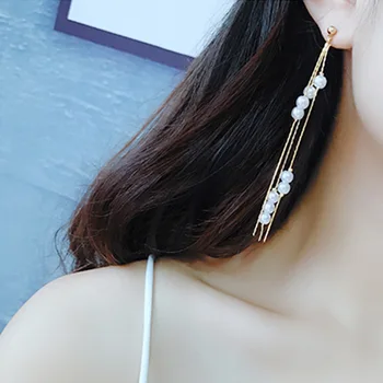Japonijos ir korėjos versija saldus mergina širdies super ilgas perlų kutas ausies auskarai papuošalai moterų s925 sidabrinė adata