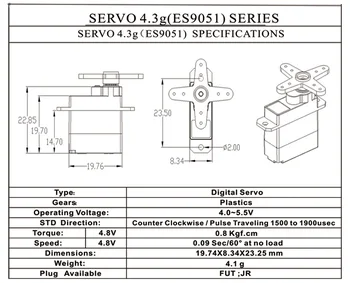 Emax ES9051 Skaitmeninis Mini Servo RC Modelis