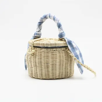 Rotango Krepšys Nešiojamų Šiaudų Krepšiai Cilindrų Paplūdimį Moterys 