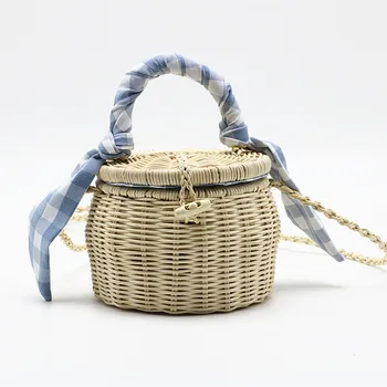 Rotango Krepšys Nešiojamų Šiaudų Krepšiai Cilindrų Paplūdimį Moterys 
